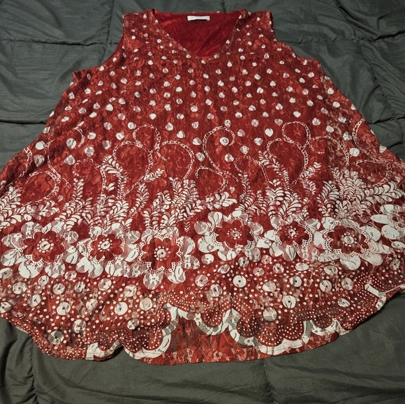 Sheer red tank top with solid red tank under - Picture 5 of 7